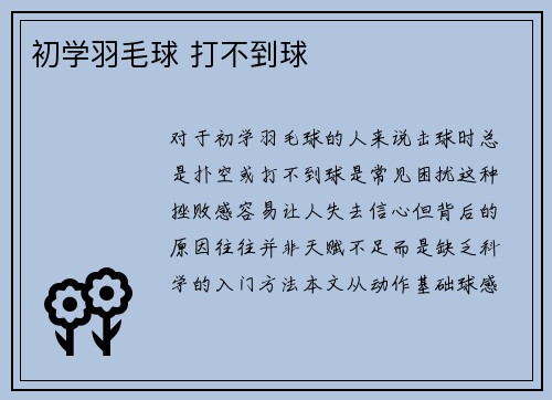 初学羽毛球 打不到球